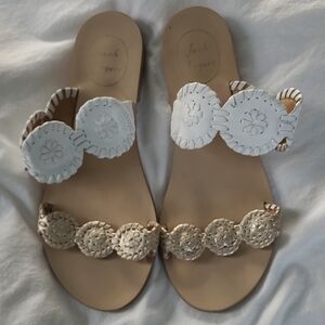 Jack Rogers White and Gold Leather Sandals, Size 8